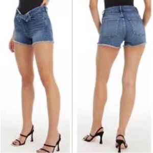Good American Cut Off Fold Over Waist Button Fly Denim Shorts - NEW - Size 28